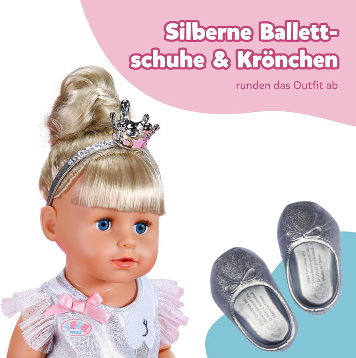 BABY Born Ballerina-Outfit - Body &amp; Tüll-Rock mit Schwanen-Stickerei - Inkl. Haarreif mit Krone &amp; Sc