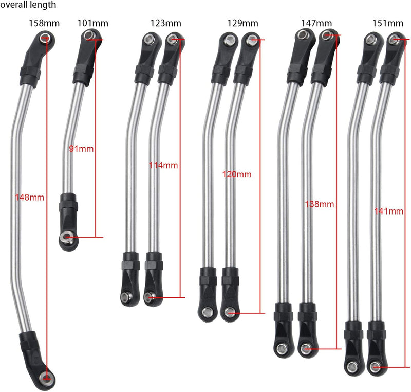 AXspeed 10 Stück Rostfreier Stahl Steering Pull Rod Link Linkage für Axial SCX10 II 90046 1: 10 RC A