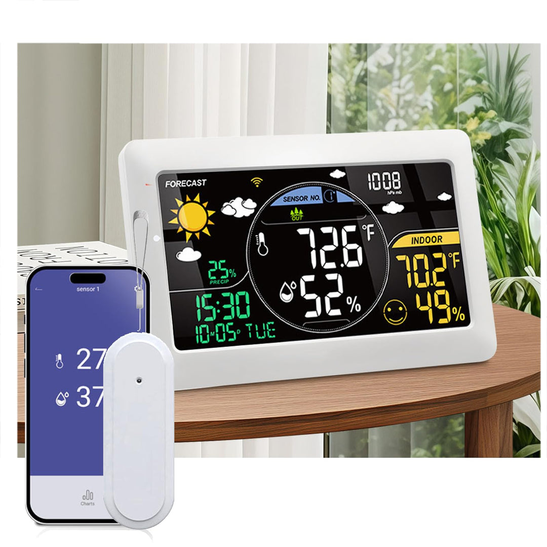 7.9" Wetterstation Funk mit Aussensensor VA-Display DCF Funkuhr, 20CM Grösse Farbdisplay mit Innen u