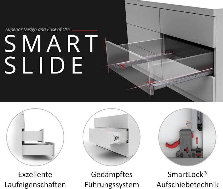 SOTECH 1 Paar Smart Slide Vollauszüge UV4-40-K2D-L500-SC für Holzschublade, 40 kg, 500 mm mit Soft-C