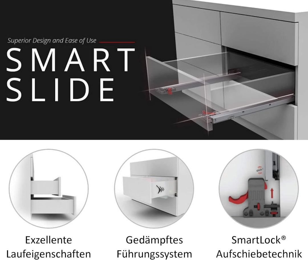 SOTECH 1 Paar Smart Slide Vollauszüge UV4-40-K2D-L300-SC für Holzschublade, 40 kg, 300 mm mit Soft-C