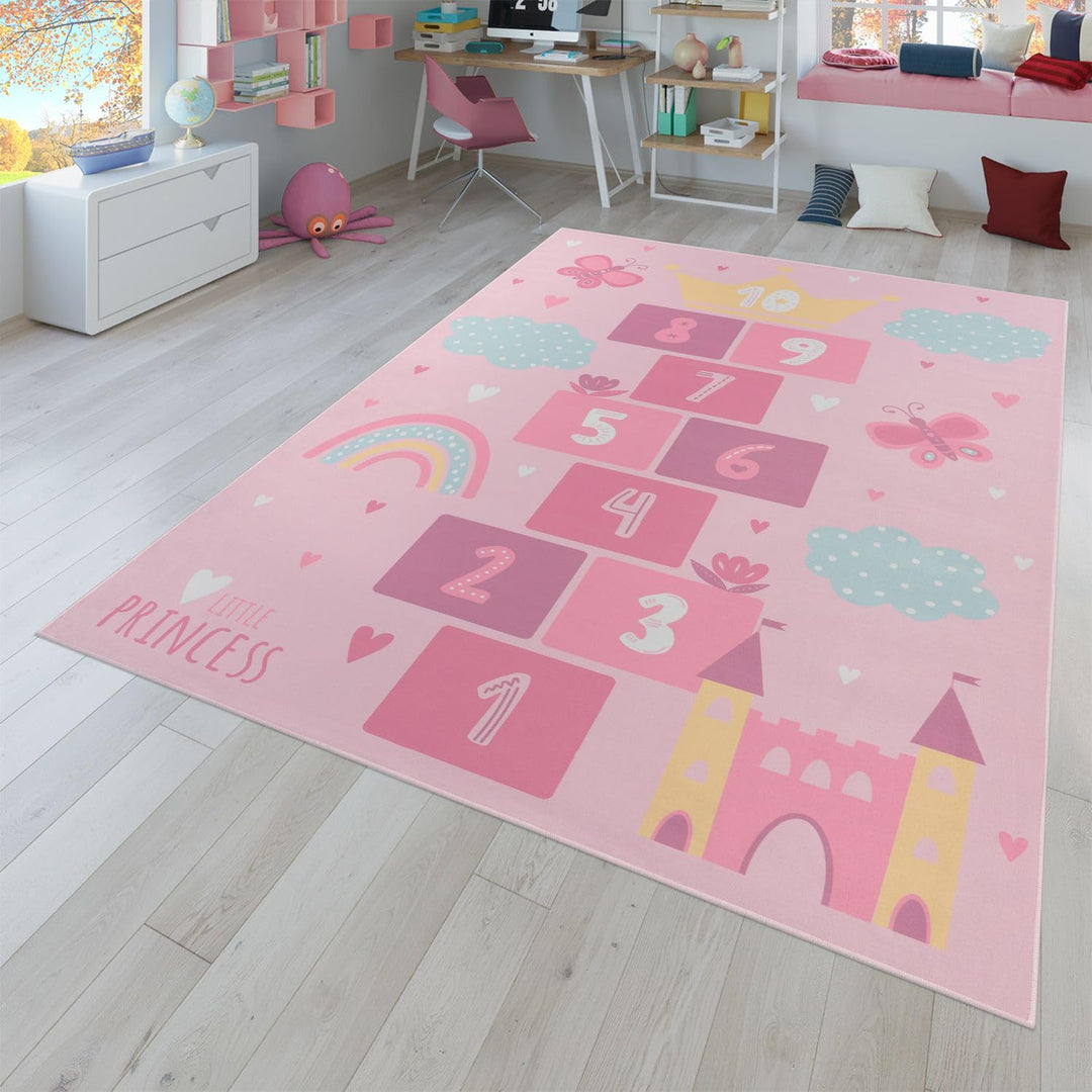 TT Home Kinderteppich Babyzimmer Teppich Kinderzimmer rutschfest Tiere Weltkarte Autos, Farbe:Pink,