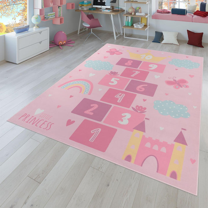 TT Home Kinderteppich Babyzimmer Teppich Kinderzimmer rutschfest Tiere Weltkarte Autos, Farbe:Pink,