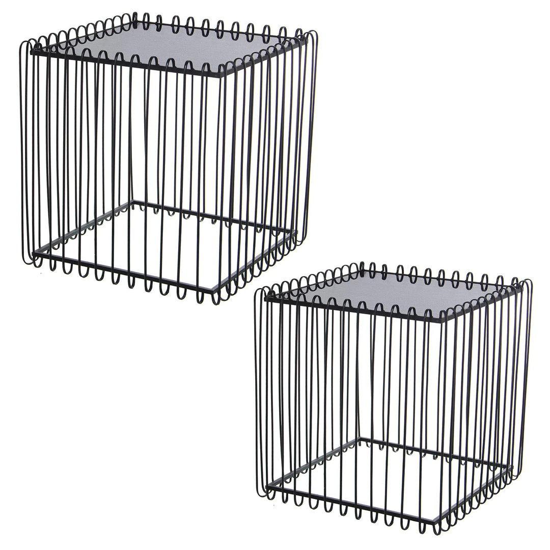 DRW Set aus 2 quadratischen Tischen aus Metall mit Glas in Schwarz 60 x 60 cm und 45 x 45 x 45 cm, G
