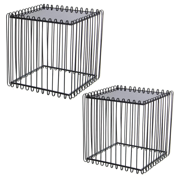 DRW Set aus 2 quadratischen Tischen aus Metall mit Glas in Schwarz 60 x 60 cm und 45 x 45 x 45 cm, G
