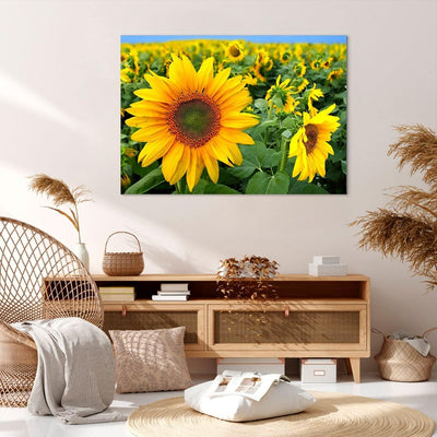 Bilder auf Leinwand 100x70cm Leinwandbild Wolken Sonnenblumen Plantagen Gross Wanddeko Bild Schlafzi