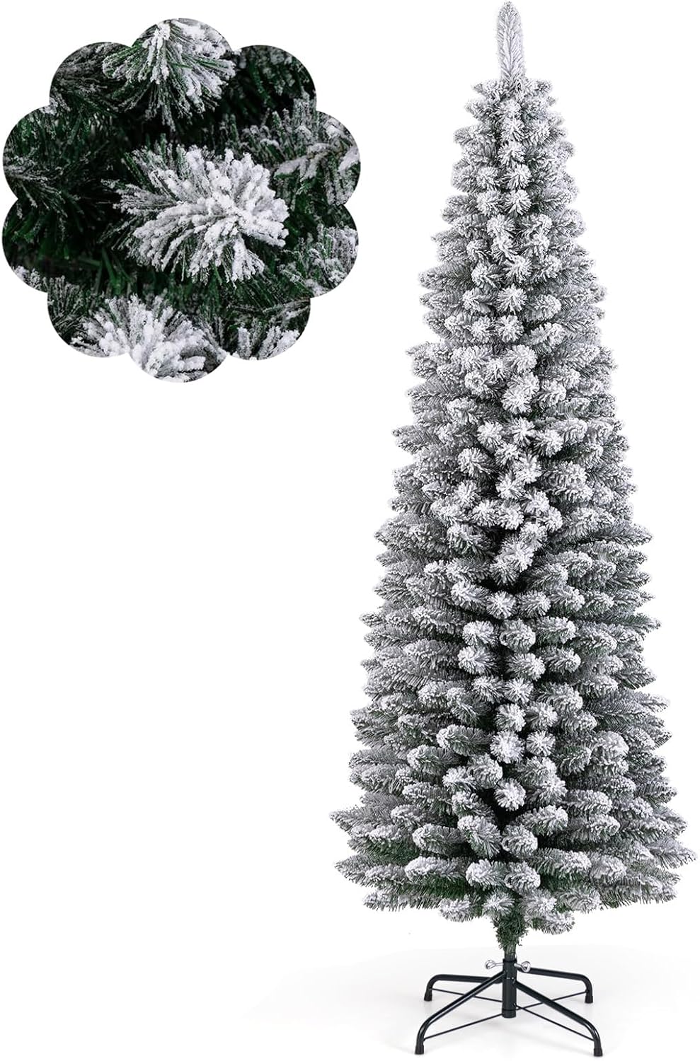 COSTWAY Künstlicher Weihnachtsbaum mit Schnee, 180 cm Bleistift Tannenbaum mit 460 Zweigspitzen & kl