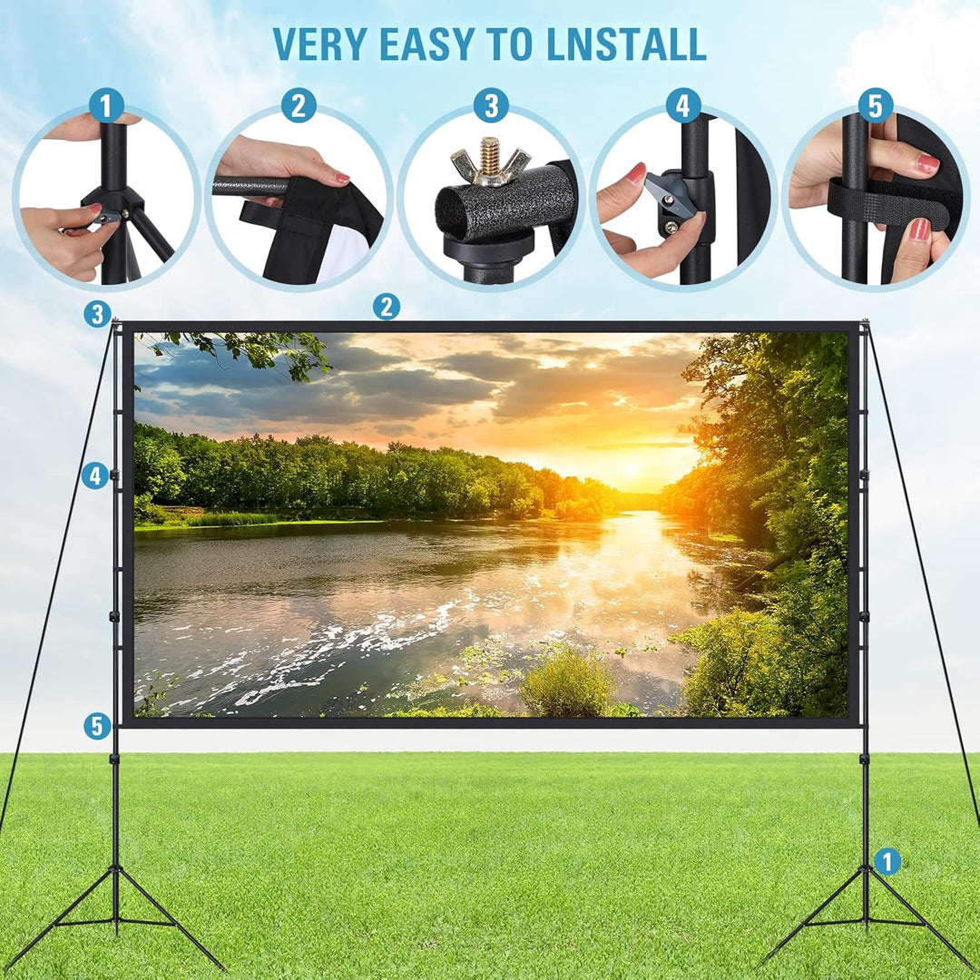 Beamer Leinwand 120 Zoll mit Faltbarem Standfuss, LEORFI Outdoor-Indoor Projektionswand HD 16:9, Tra