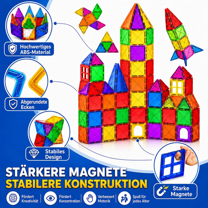 Magnetische Bausteine 50 Stück, Magnetspielzeug Kinder ab 3 4 5 Jahre, Montessori Konstruktionsspiel
