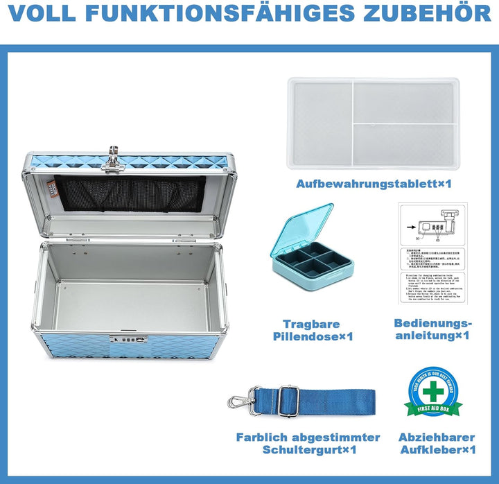 Aufbewahrungsbox mit Zahlenschloss, abschliessbare Medikamentenbox, leere Erste-Hilfe-Box, Sicherhei