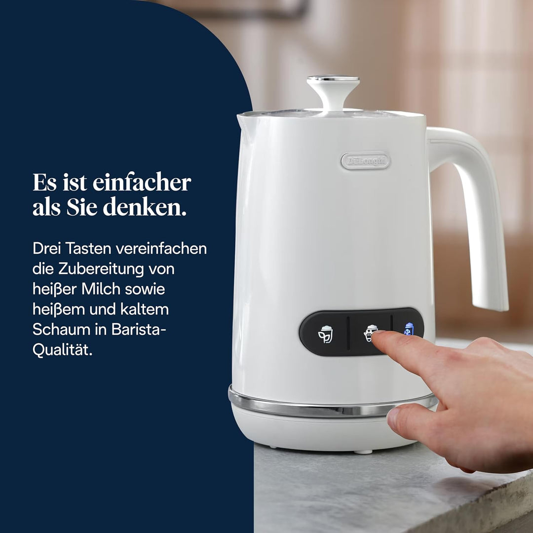 De'Longhi Elektrischer Milchaufschäumer LatteMix EMF3.W, für heisse & kalte Milch & pflanzlichen Alt
