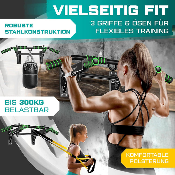 KESSER® 4in1 Klimmzugstange zur Wandmontage rutschfesten Griffen zusätzliche Funktion für Seile Ring