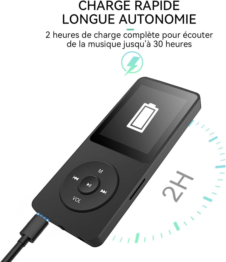 AGPTEK MP3-Player, 32 GB, Bluetooth 5.3, verlustfrei, HiFi, 70 Std., lange Akkulaufzeit, tragbar, mi