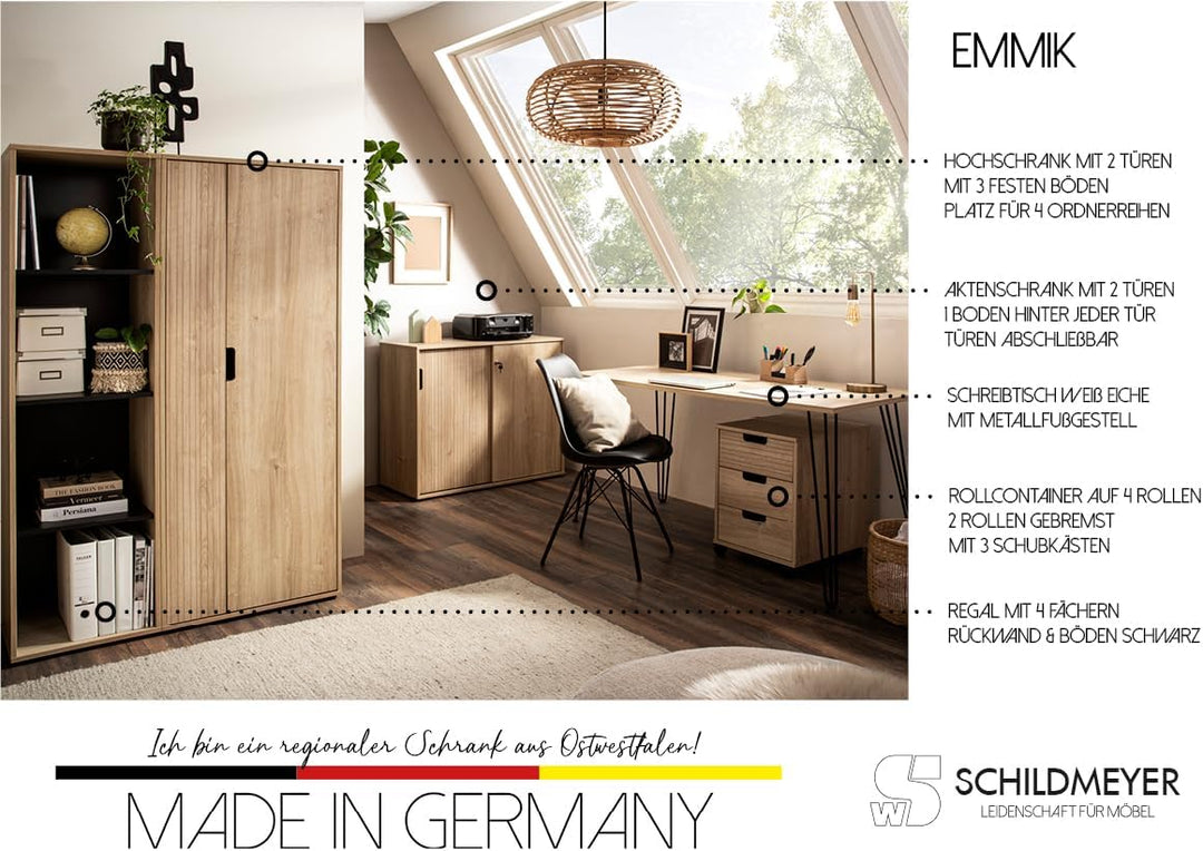 Schildmeyer Rollcontainer Emmik 159593, weisseiche Dekor/gestreift, 40 x 50 x 57 cm Weiss Eiche Deko