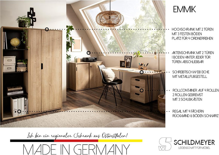 Schildmeyer Rollcontainer Emmik 159593, weisseiche Dekor/gestreift, 40 x 50 x 57 cm Weiss Eiche Deko