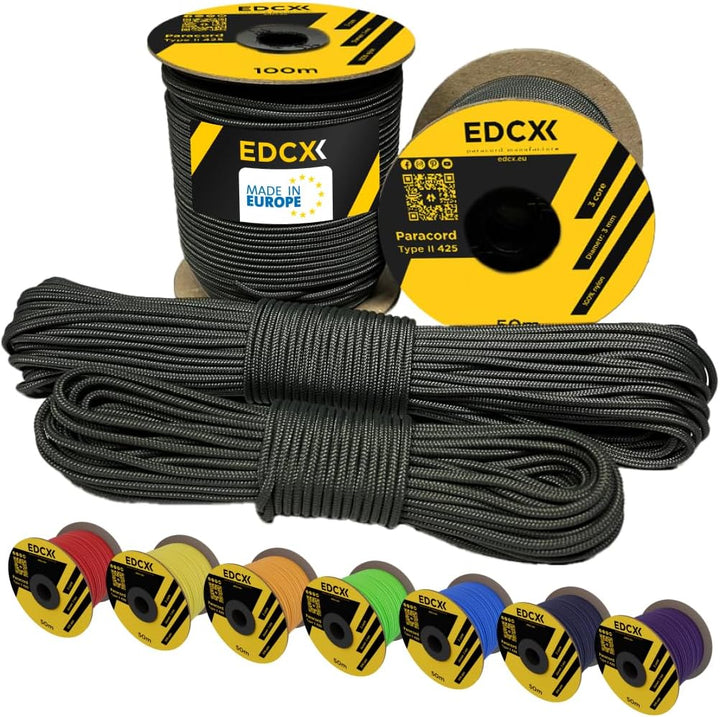 EdcX 3mm Nylon Paracord 425 (50 und 100m) - Typ II, 100% Nylonseil, 3 Litzen Seil, 3mm Nylonseil in