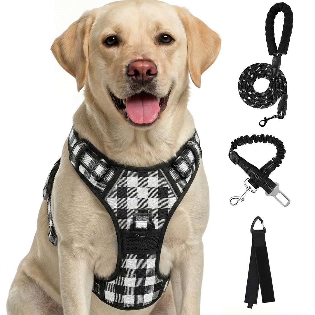Furryfection Zugfreies Hundegeschirr Reflektierend Plaid Schwarz Grösse S | Strapazierfähiges Oxford