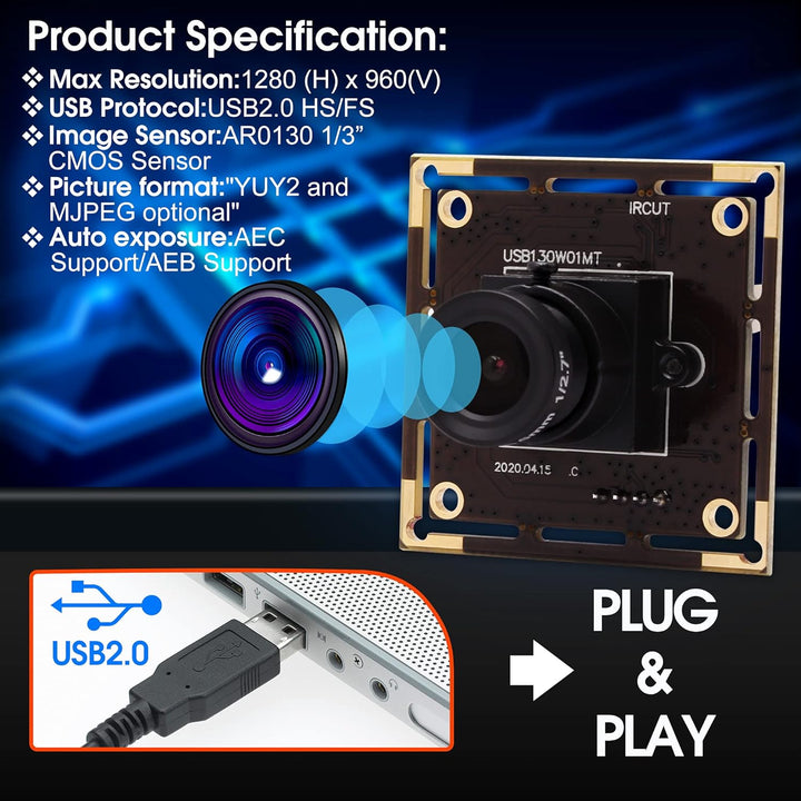 G 0.01lux USB Kameramodul 1.3mp Webcam modul Weitwinkel HD geringe Beleuchtung Webkamera,960P 3.6mm