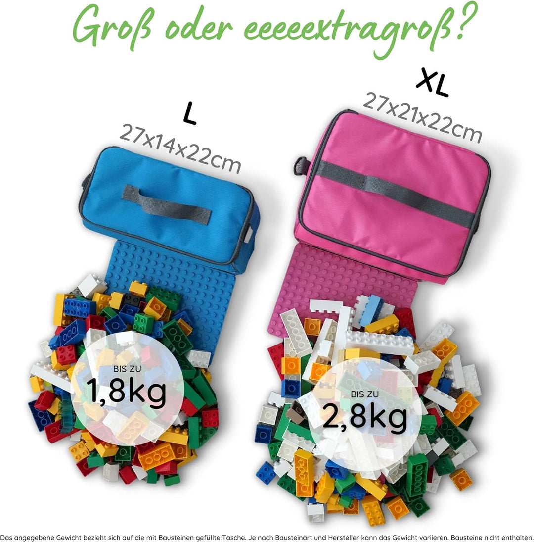 fantifant Baustein-Tasche mit ausklappbarer Bauplatte | farmgrün Grösse L I kompatibel mit Lego Dupl