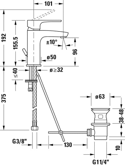 Duravit B.1 Waschtischarmatur, Grösse S (Auslauf Höhe 96 mm), Wasserhahn Bad, Waschbecken Armatur mi