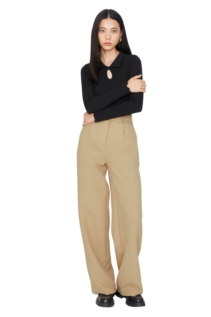 Trendyol Women's Herren Mittlerer Bund Wide Leg Hose Pants, Camel, 38