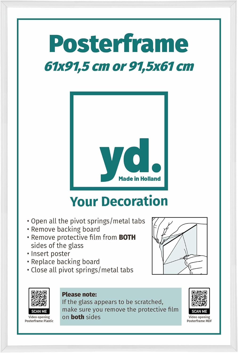 yd. Your Decoration - Bilderrahmen 61x91,5 cm - Posterrahmen aus Kunststoff mit Kunstglas - Antirefl