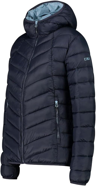 CMP Damen Damenjacke mit Fester Kapuze Gepolsterte Jacke XS Schwarz Blau, XS Schwarz Blau