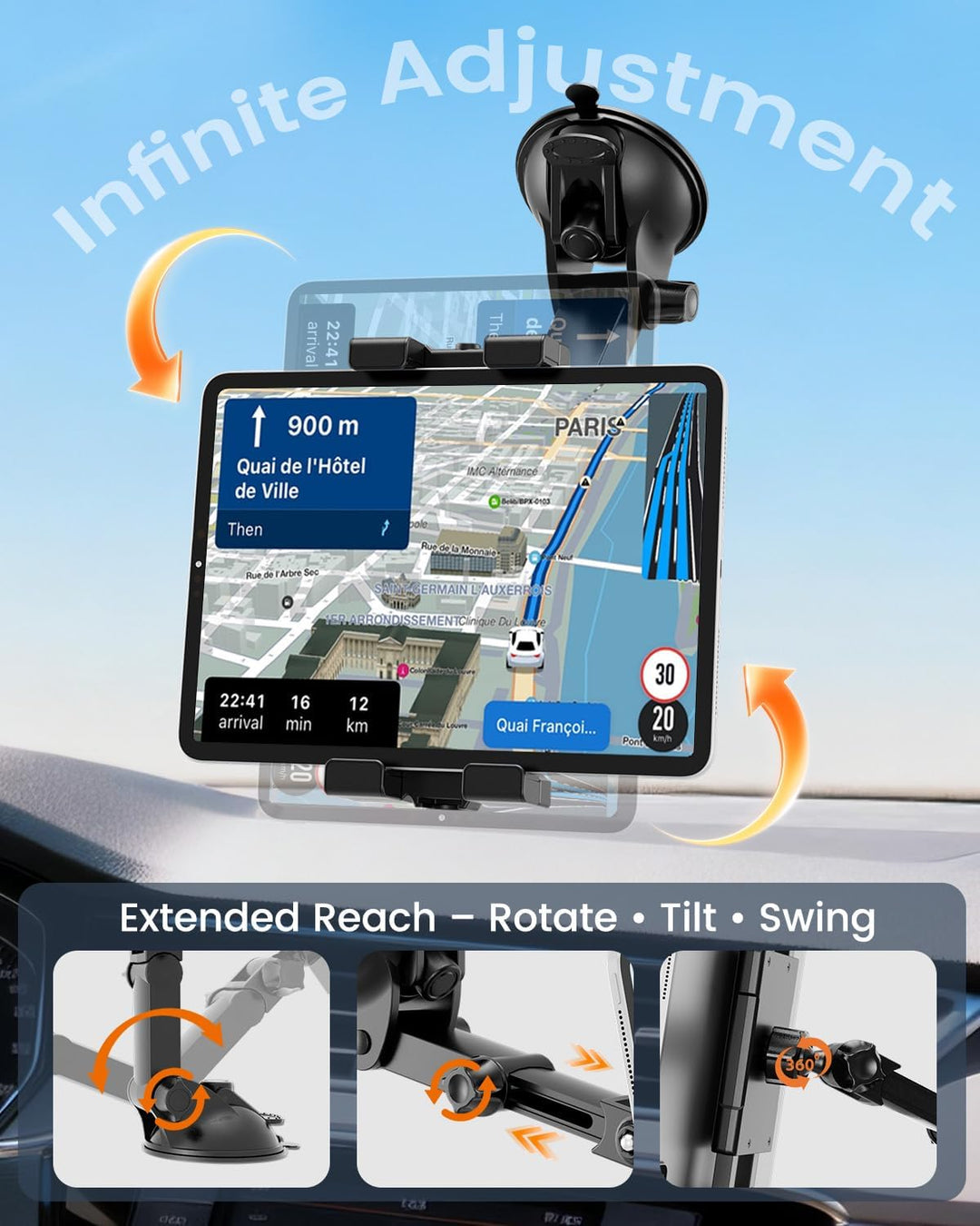 OHLPRO Tablet Halterung Auto für Armaturenbrett & Windschutzscheibe, Universelle Saugnapf iPad Halte