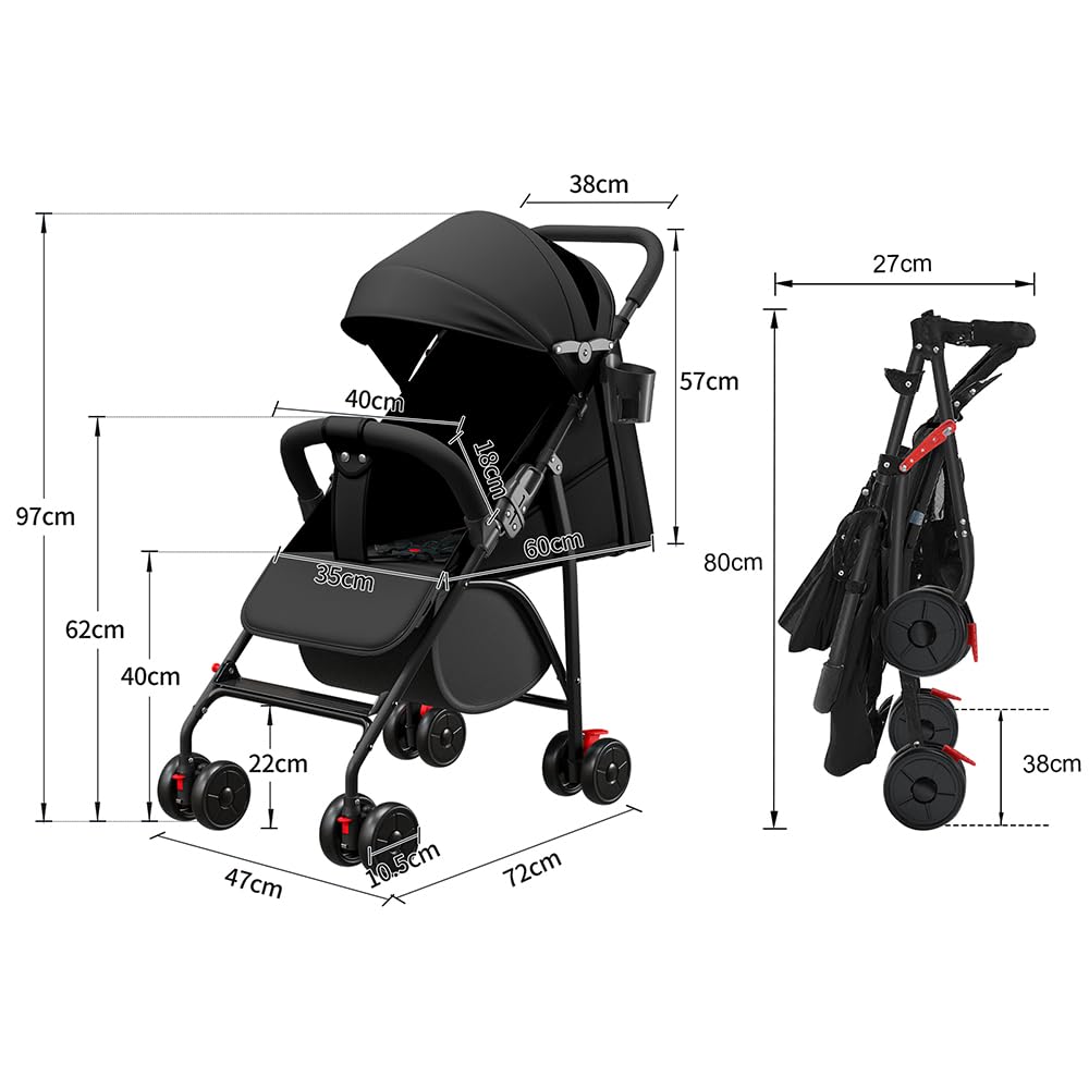 Travel buggy,leicht (4,8 kg), Bequemer Buggy kinderbuggy klappbar und verstellbar, Mit Baumwollbezug