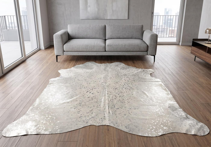 generisch Premium Kuhfell Stierfell Fell Teppich Silber Devore grau Metallic Effekt ca. 230 x 200 cm