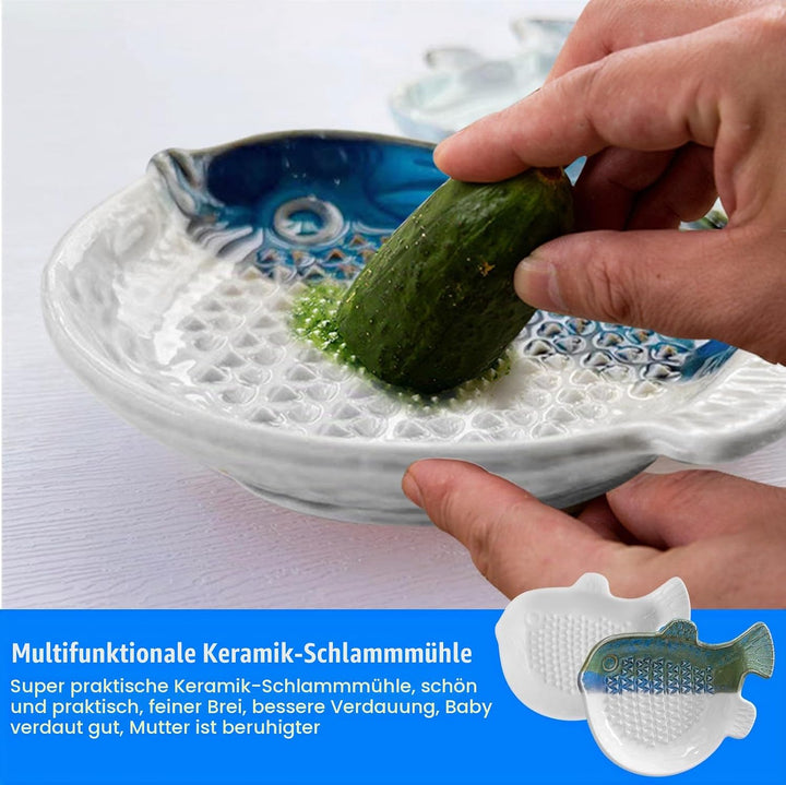 TOATELU 2 Stück Keramikreibe Knoblauchreibe Kugelfischform, Keramikreibe mit Pinsel, Ingwerreibe für
