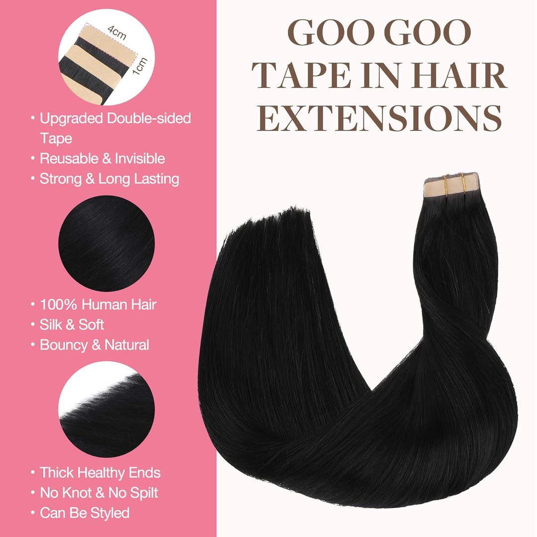 GOO GOO Tape in Extensions Echthaar, Tape Extensions Echthaar, 35cm 100g 40pcs, Extensions Echthaar,