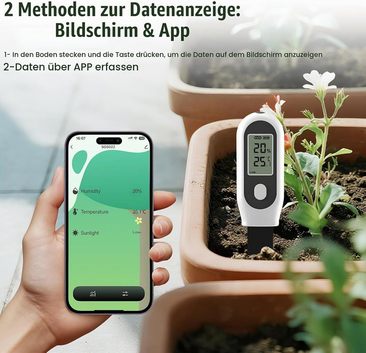 GIEX Zigbee 3-in-1 Bodenfeuchtesensor, 1er-Pack, für Garten mit Temperatur- &amp; Lichtmessung, kompatib