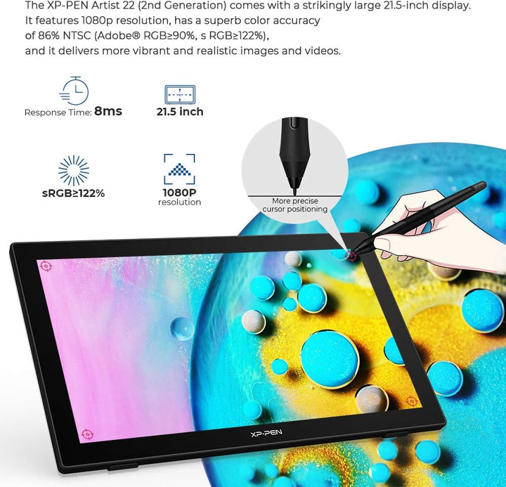 XP-PEN Artist 22 (2. Generation) Grafiktablett 21,5 Zoll Stift-Display (1.920 x 1.080), 122% sRGB Fa