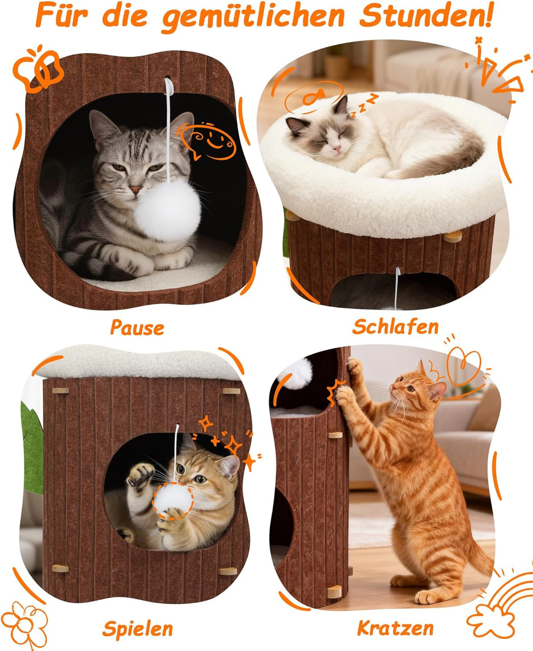 3-stöckige Kratztonne für Katzen -Kratzbaum mit Kratzbrett &amp; 3 Matten, Spieltonne für Katzen bis 20