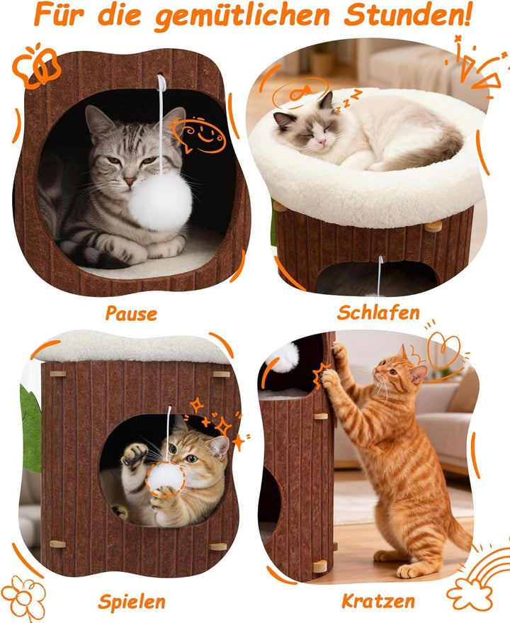 3-stöckige Kratztonne für Katzen -Kratzbaum mit Kratzbrett &amp; 3 Matten, Spieltonne für Katzen bis 20