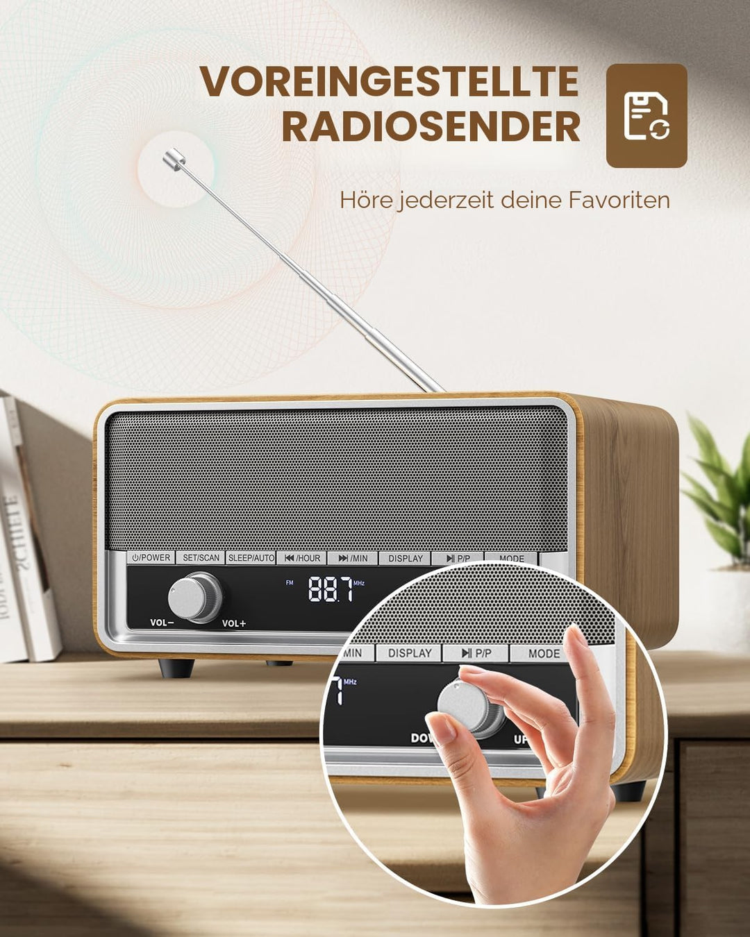 Retro-AM-FM-Radio zum Einstecken an die Wand, digitales Uhr-Radio für Schlafzimmer, mit LCD-Display,