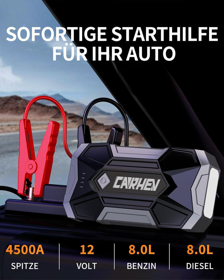 Starthilfe Powerbank für Pkw, 4500A Starter Powerbank (Bis Zu 8,0L Benzin Oder 8,0L Diesel), 12V Boo