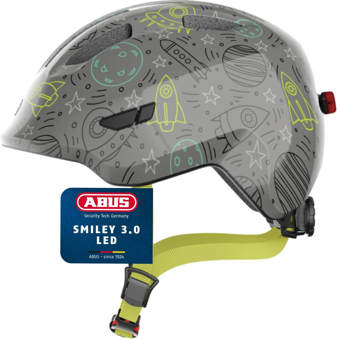 ABUS Kinderhelm Smiley 3.0 LED - Fahrradhelm mit Licht - tiefe Passform & Platz für einen Zopf - für