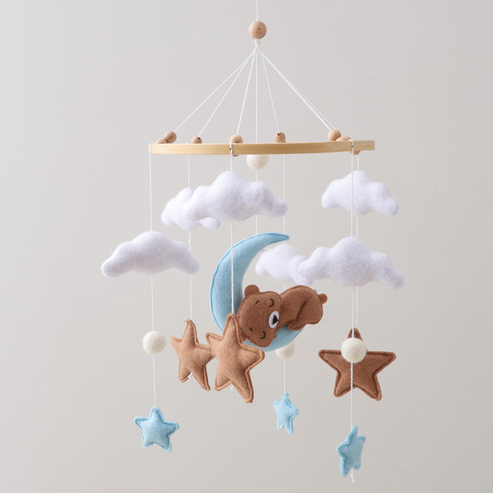 Baby Mobile Babybett Schlafbär, handgemachtes Babymobile mit Bär, Mond und Wolken, Mobile für Babybe