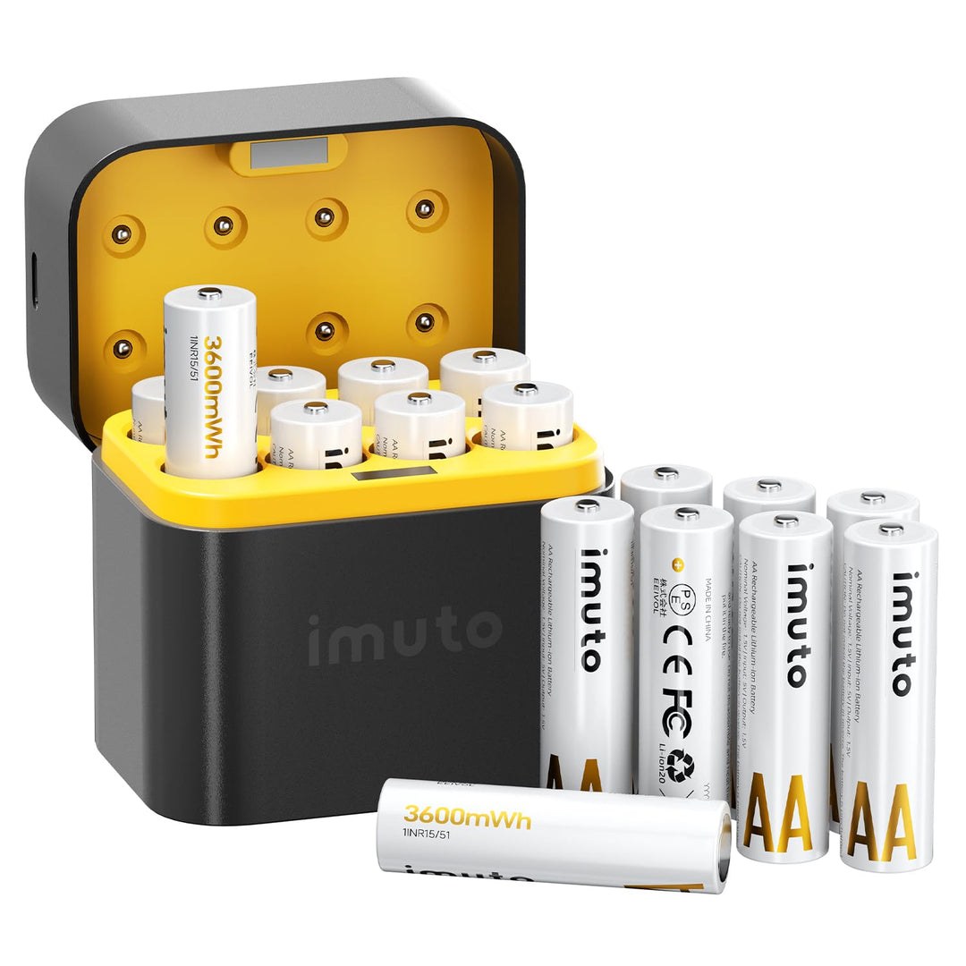 imuto 1.5V Batterie AA ricaricabili 3600mWh, Pile Ricaricabili AA Litio 1600 Cicli Con Display a LED