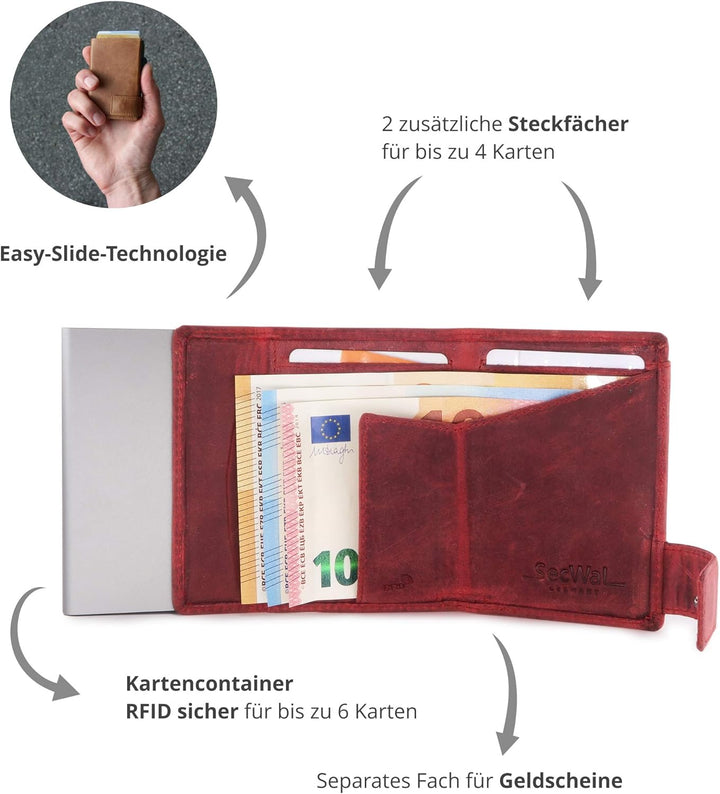 SecWal Kartenetui mit Münzfach Reissverschluss (Rot Hunter), Rot Hunter
