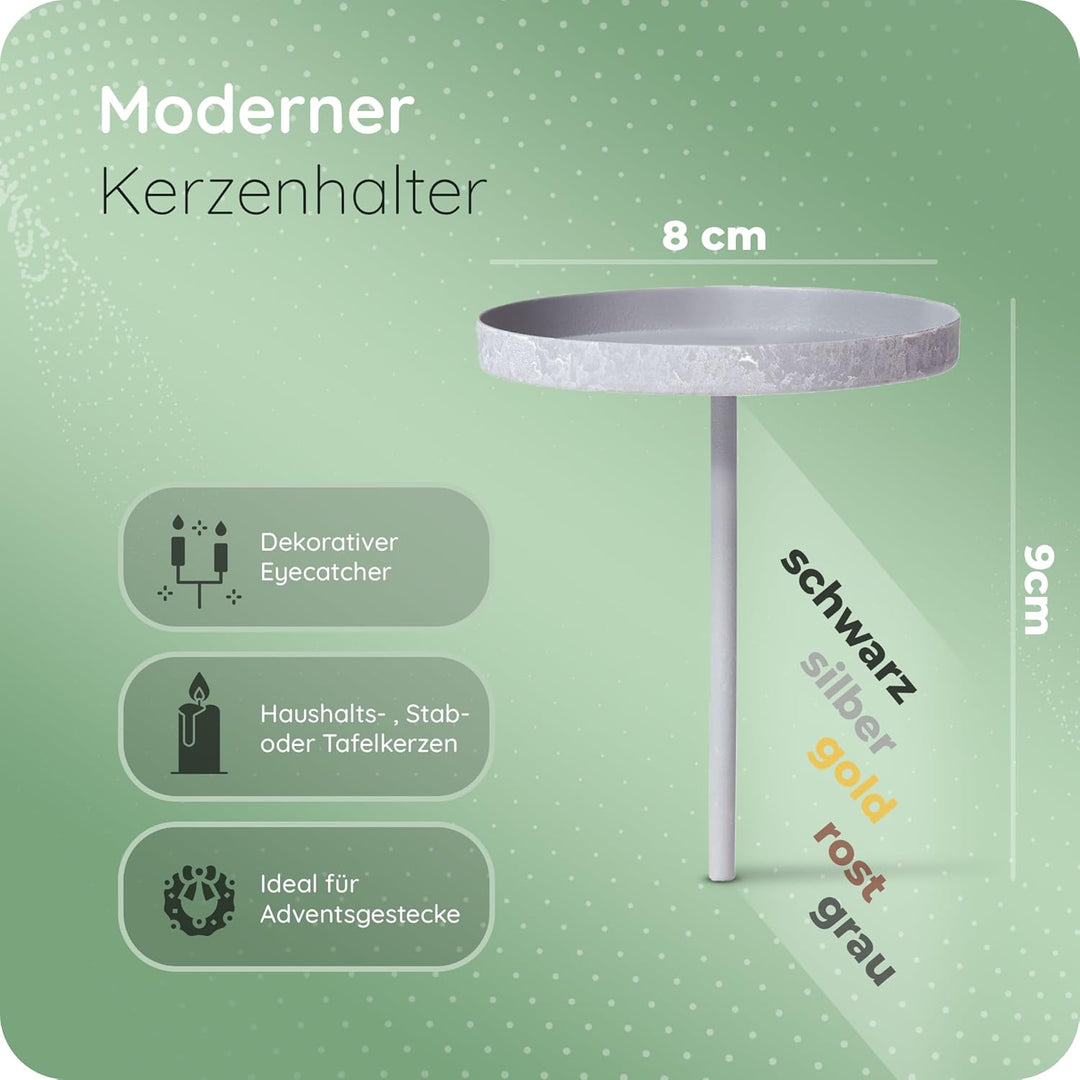 Novaliv 4X Kerzenpick Flach 8 cm GRAU Kerzenhalter für Adventskranz Kerzenpin Weihnachtskranz, 4