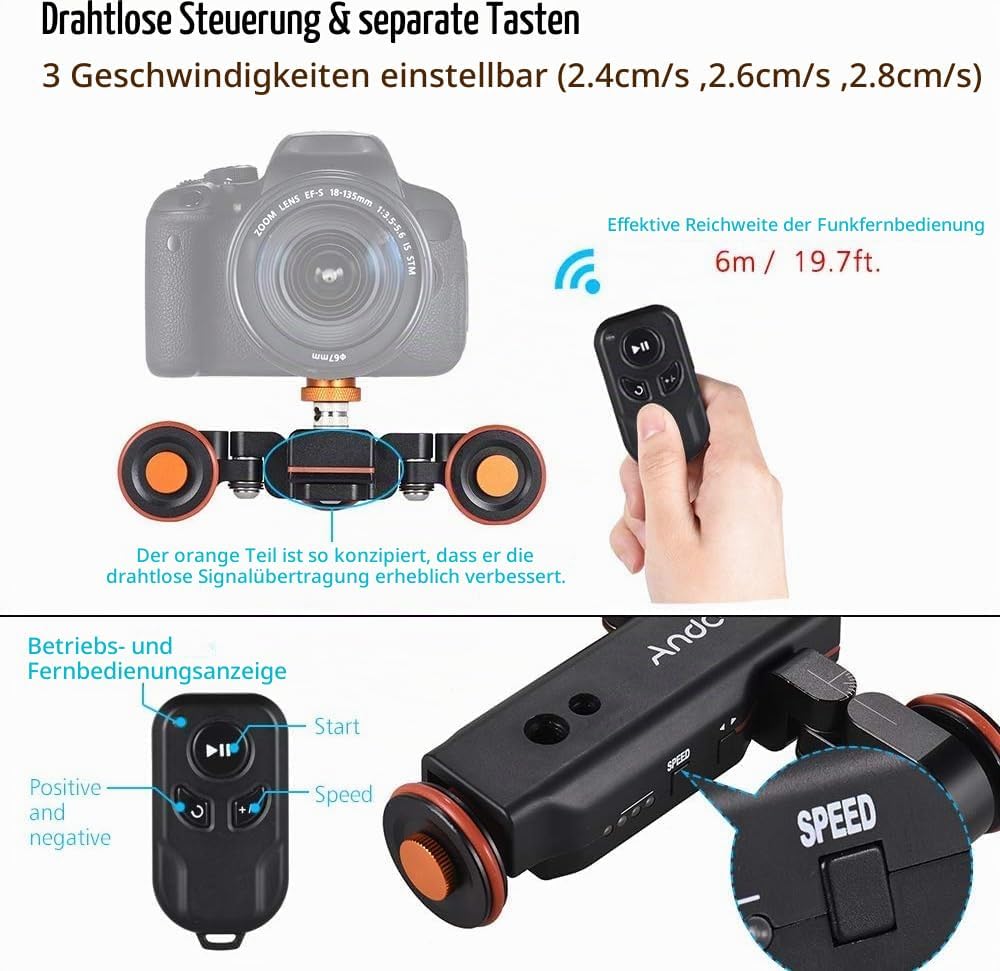 Andoer Kamerawagen L4 PRO Video Kamera Slider Dolly Automatische mit Drahtlose Fernbedienung,1800mAh
