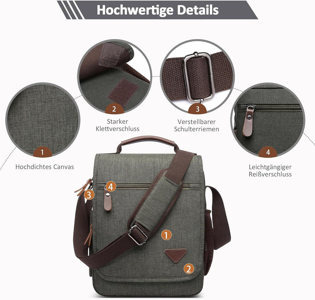 DORRISO Mode Umhängetasche Herren Schultertasche Elegante Schultertaschen für 12.9 Zoll Laptop Kurie