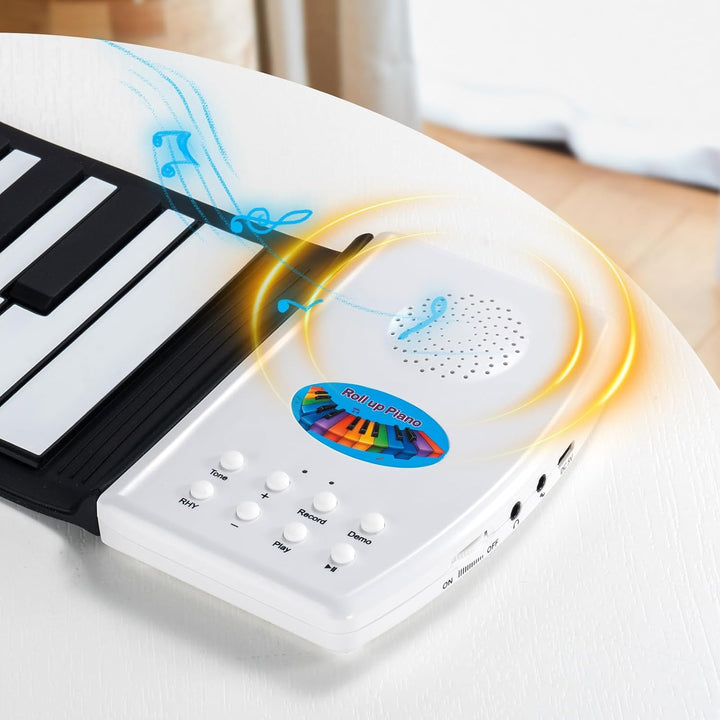 POGOLAB 49 Tasten Rollpiano, Digitales Piano Keyboard mit 47 Tönen, 14 Demo, 128 Reimen, Mikrofon-Ko