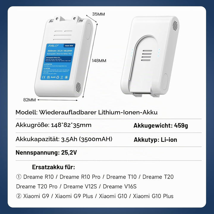 3500mAh Akku für Xiaomi G9, G9 Plus, G10, G10 Plus, Dreame R10, R10 Pro, T10, T20, T20 Pro, V12S, V1