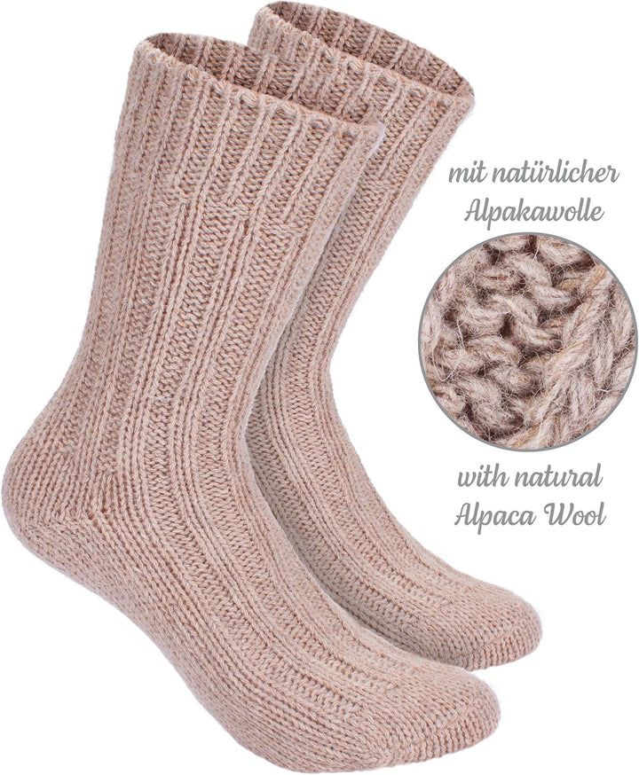 Brubaker 4 Paar Alpaka Socken sehr dick flauschig und warm - reine Alpakawolle 39-42 Grau- und Braun