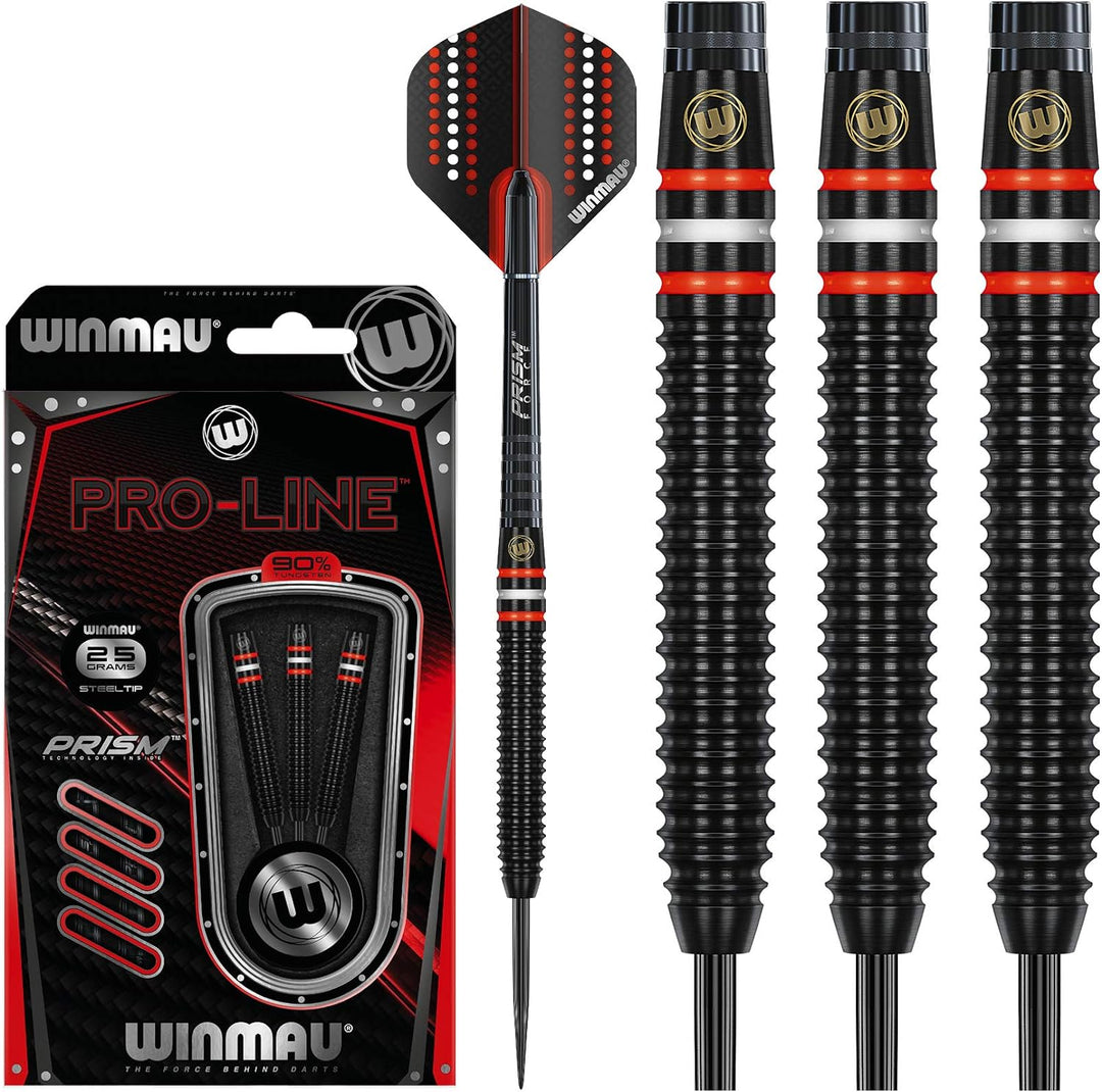WINMAU Pro-Line Profi Wolfram Steeltip Dartpfeile Set mit Flights und Schäfte 25g Steeltip, 25g Stee