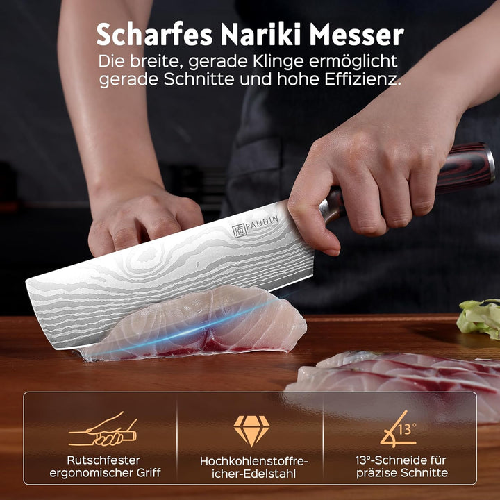 PAUDIN Japanisches messer, Klingenlänge 17cm nariki messer Hackmesser Kochmesser aus hochwertigem Ed